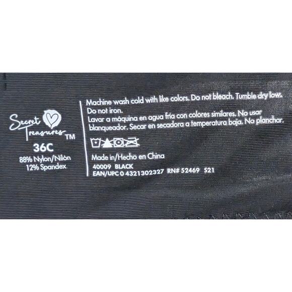 Secret Treasures T-Shirt Bra Size 36C 36 C Black Underwire Convertible New WT - Picture 3 of 4